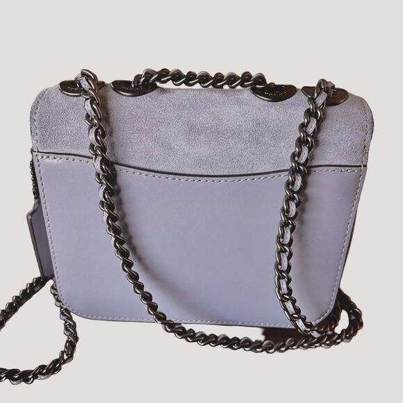 Coach Madison Shoulder Bag 16 Granite Gray Suede Leather with Gunmetal Hardware - Picture 5 of 10